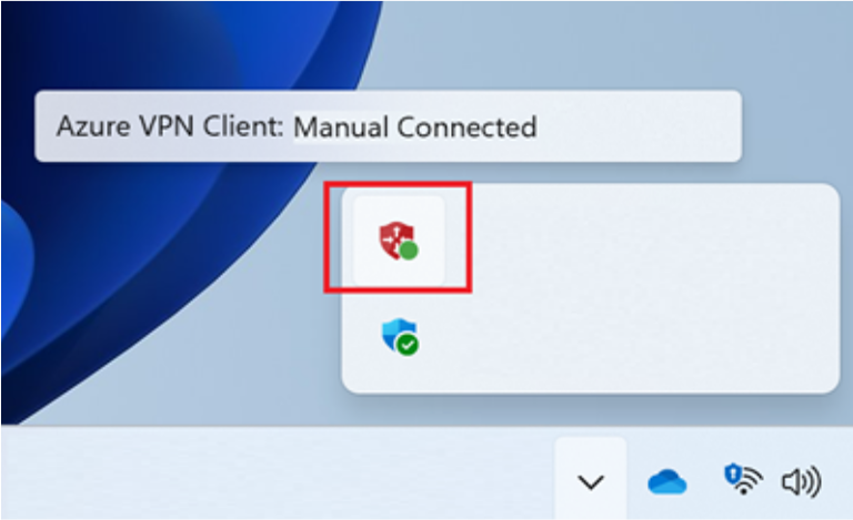 The Azure VPN Client app tray icon